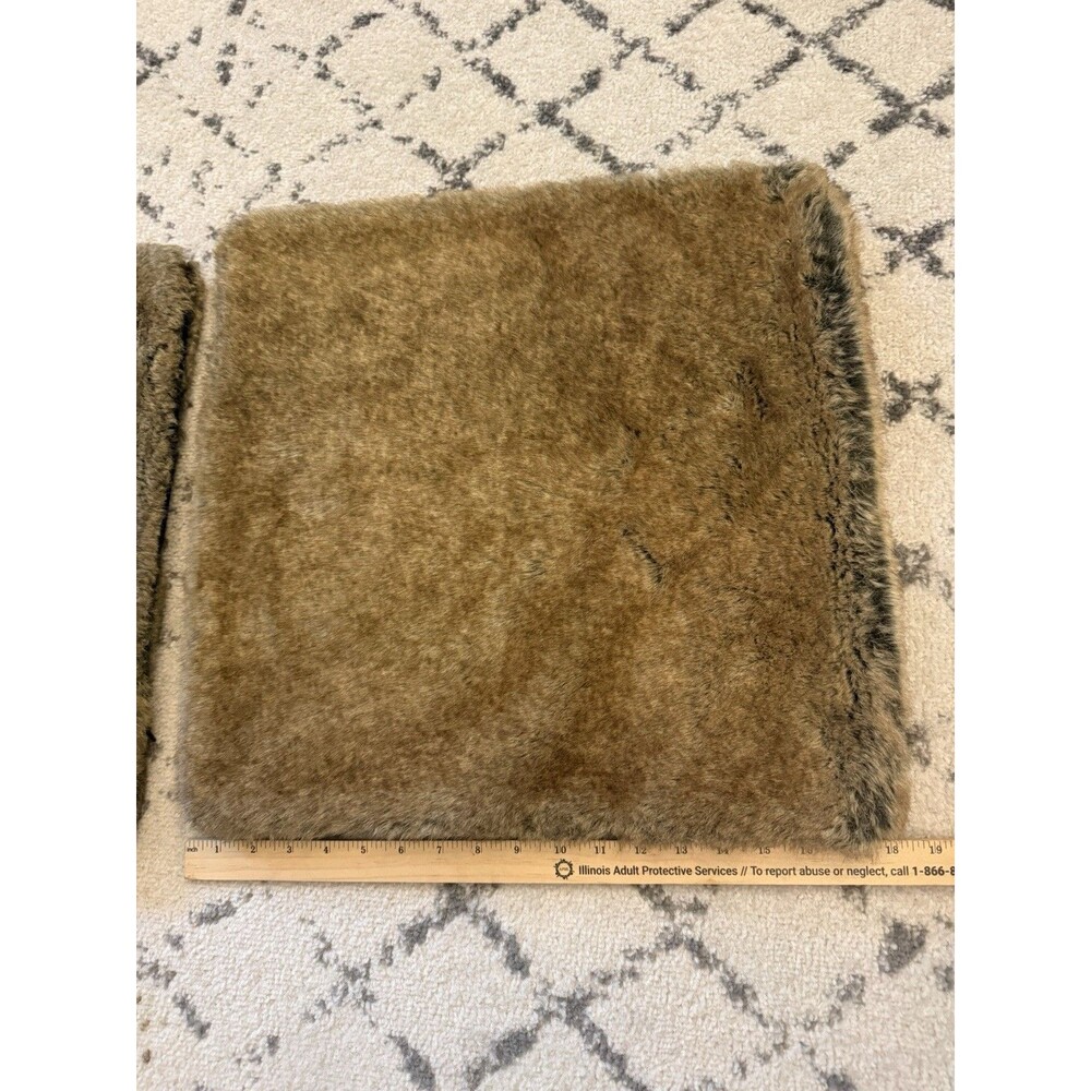 POTTERY BARN Faux Fur Throw Pillow Cover Brown Square Luxe 18”x 18” Set Of 2 - Picture 2 of 5